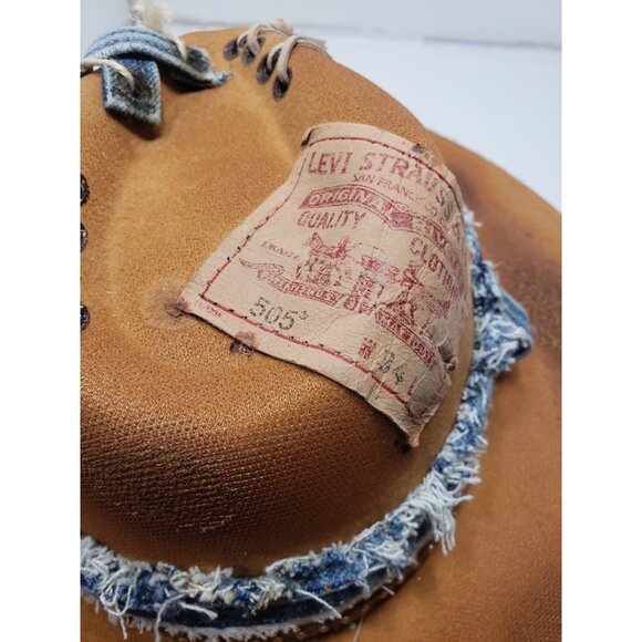 Distressed Western Cowgirl Hat W/ Denim Trim & Custom Stitching Boho Look main image 12